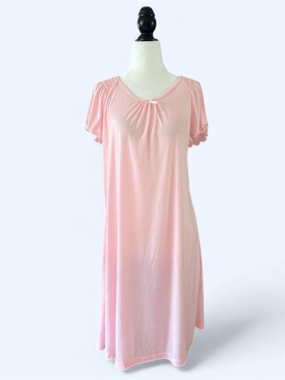 NWT Soft Pink Short Sleeve Gathered Neck Nightgown Bow Accent XL